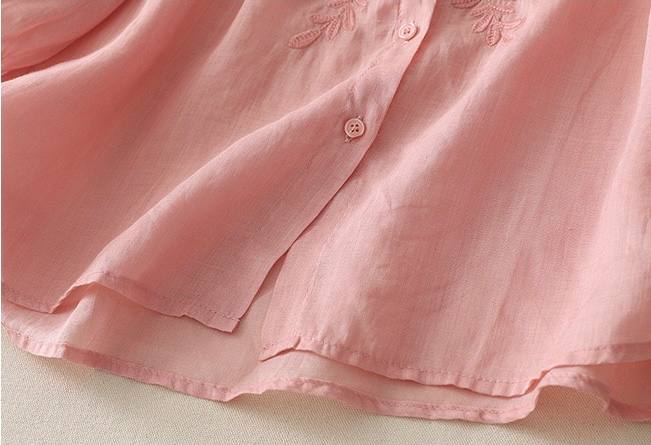 Blush Pink Soft Cotton Top with Delicate Floral Embroidery