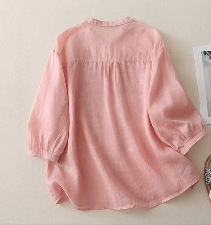 Blush Pink Soft Cotton Top with Delicate Floral Embroidery