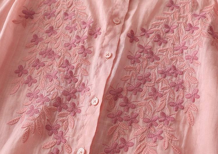 Blush Pink Soft Cotton Top with Delicate Floral Embroidery