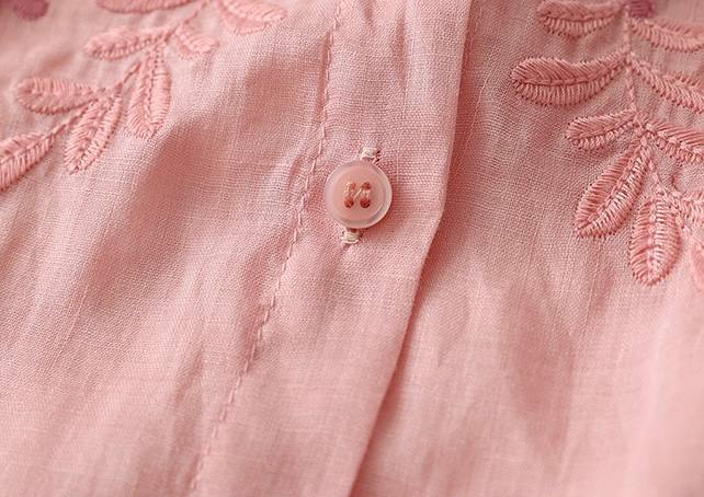 Blush Pink Soft Cotton Top with Delicate Floral Embroidery
