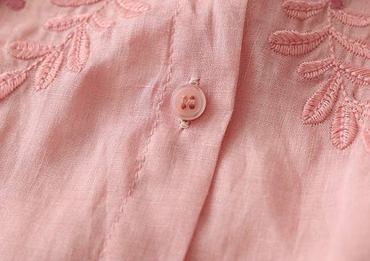 Blush Pink Soft Cotton Top with Delicate Floral Embroidery